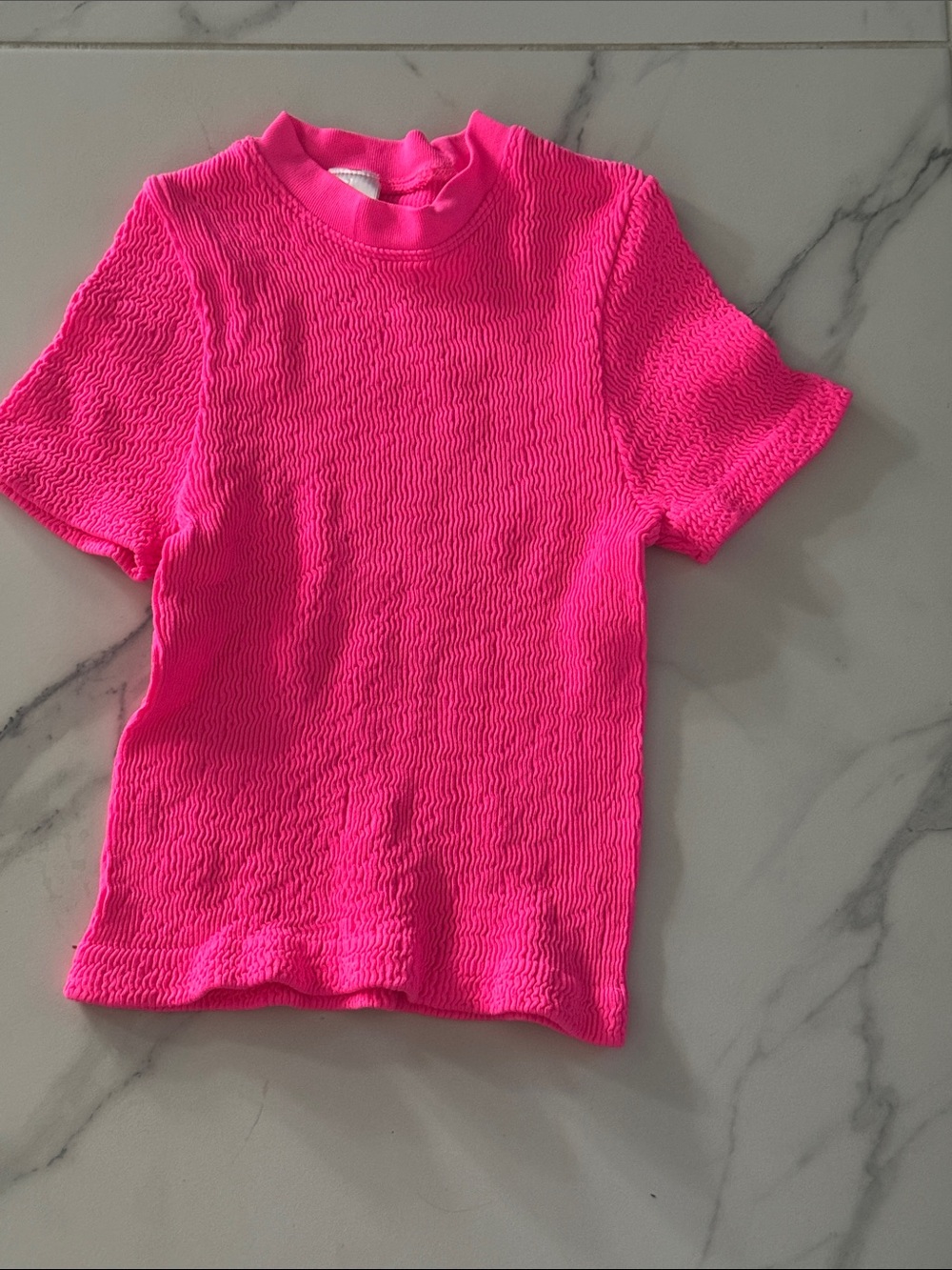Kids Short Sleeve Neon Pink Textured Top